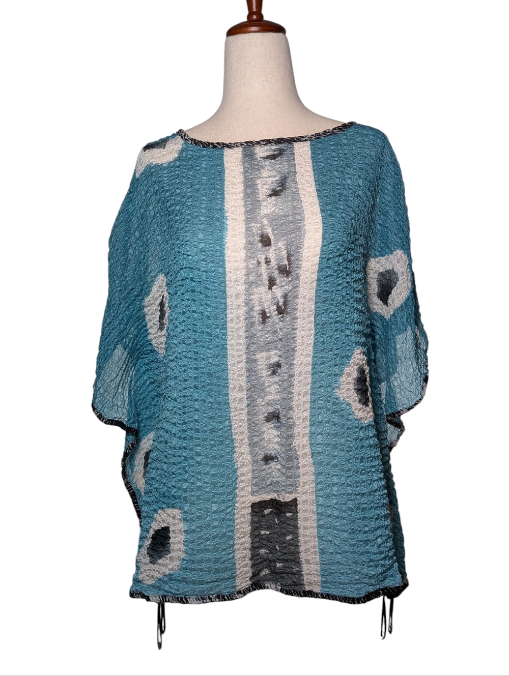 Teal Shekina Crinkled Silk Tunic Top
